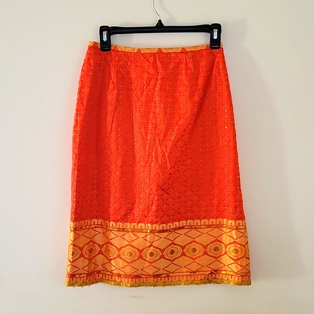 Helen Wang Hindu Indian skirt orange gold size 6